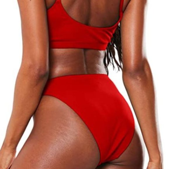 Red Spaghetti Strap Cutout One Piece Swimsuit - Picture 3 of 11
